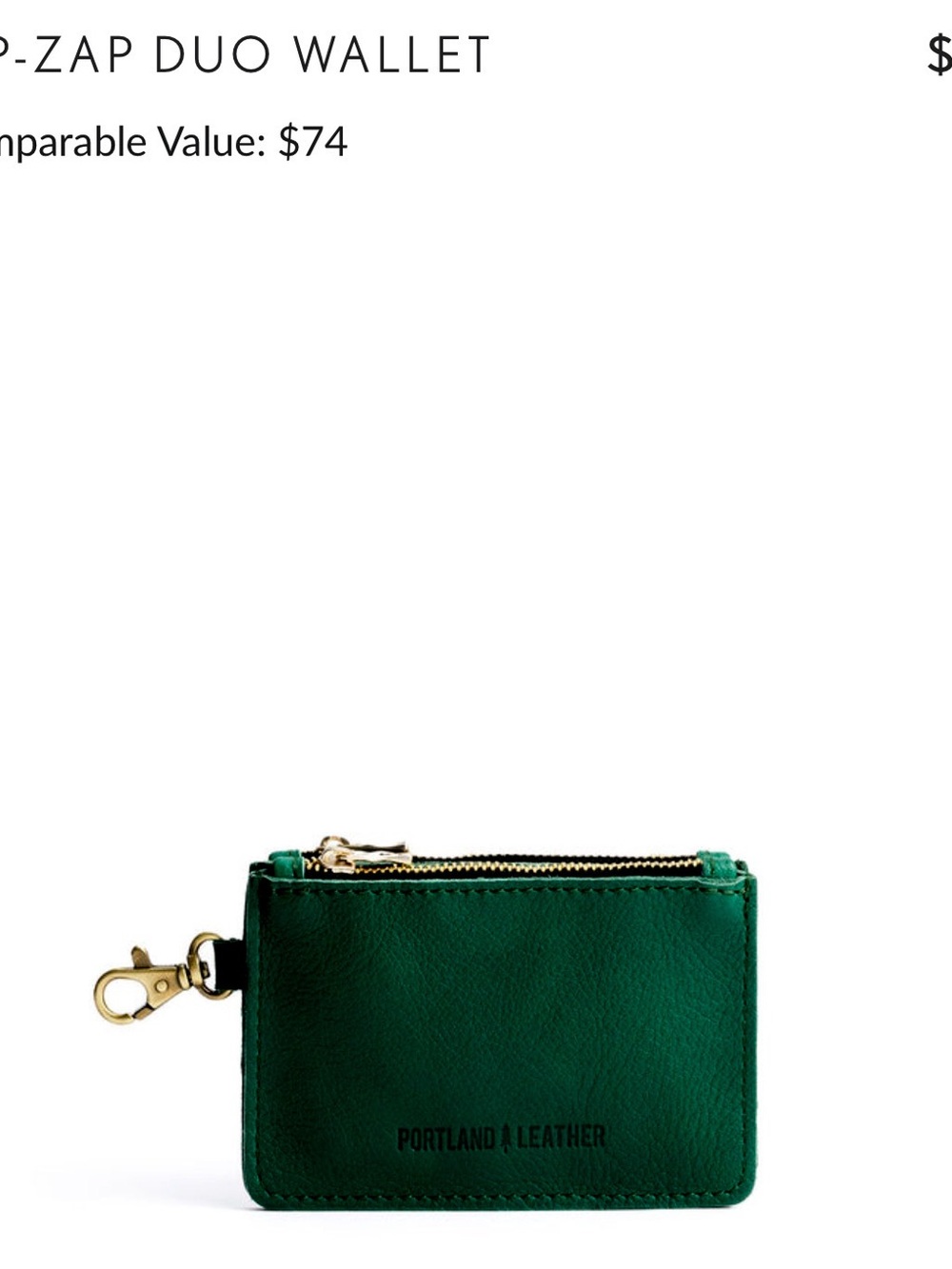 Portland Leather Forest Green Zip-Zap Duo Double Zip Card Wallet with Clip - Picture 2 of 5